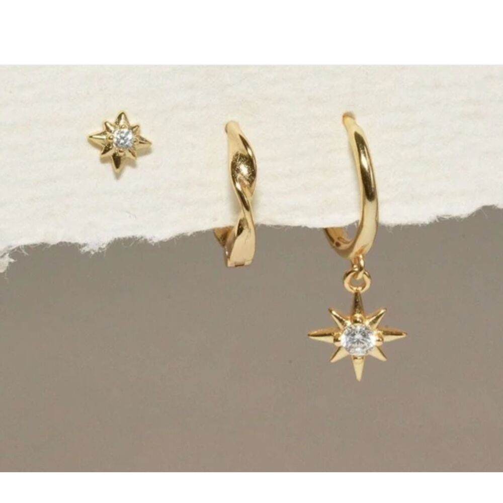 Starburst Dangle Hoops Set in Gold